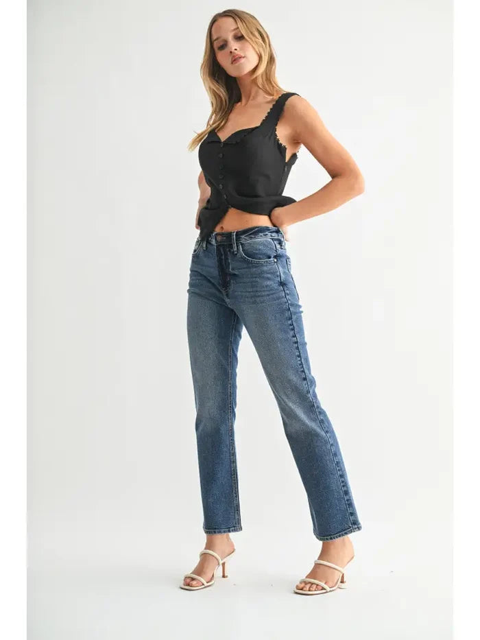 Marley Slim Cropped Bootcut Denim - Dark Denim