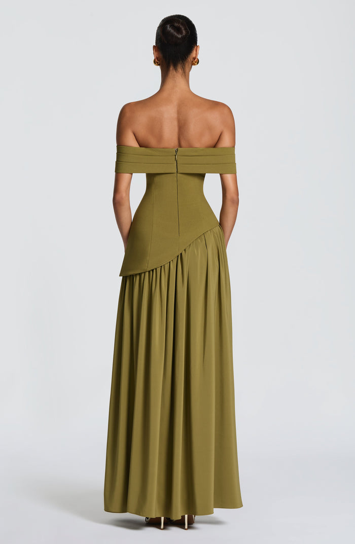 Olive Bardot Split Maxi Dress