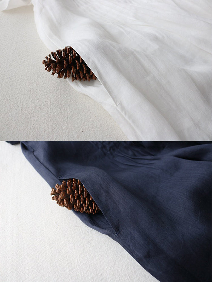 Pleated Cotton Linen Pocket Maxi Dress