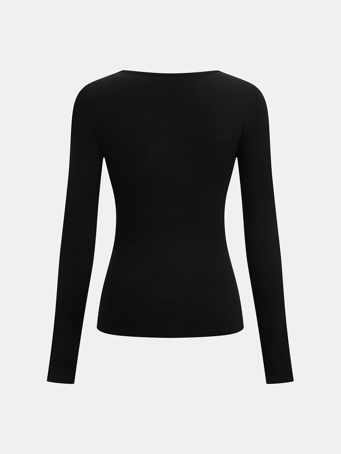 Ribbed Asymmetric Long Sleeve Knit Top