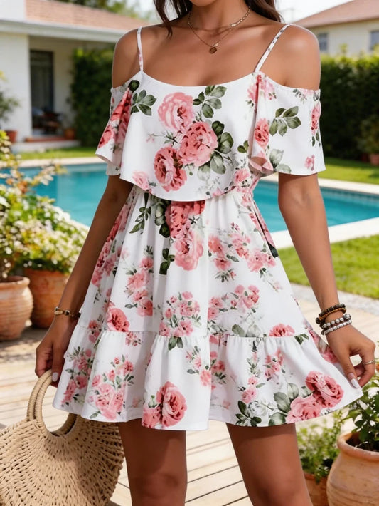 Rosella | Floral Off-Shoulder Ruffle Mini Dress