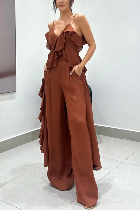 Ruffled Cami & Wide-Leg Pants Set