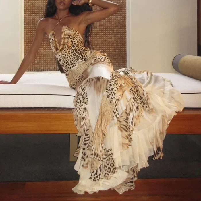 Selena | Leopard Halter Mermaid Maxi Dress