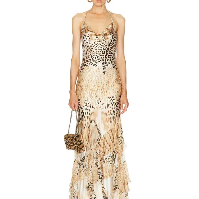 Selena | Leopard Halter Mermaid Maxi Dress