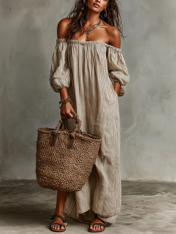 Vacation Cotton Linen Off-Shoulder Maxi Dress