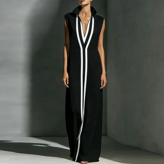Valencia | Sleeveless V-Neck Stripe Maxi Dress