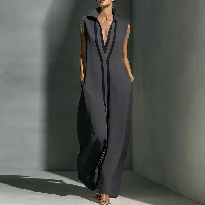 Valencia | Sleeveless V-Neck Stripe Maxi Dress