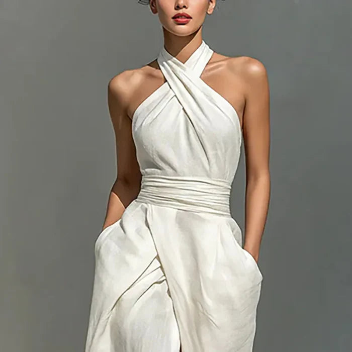 Valentina | Off-Shoulder Halter Front Split Maxi Dress