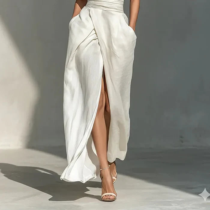 Valentina | Off-Shoulder Halter Front Split Maxi Dress