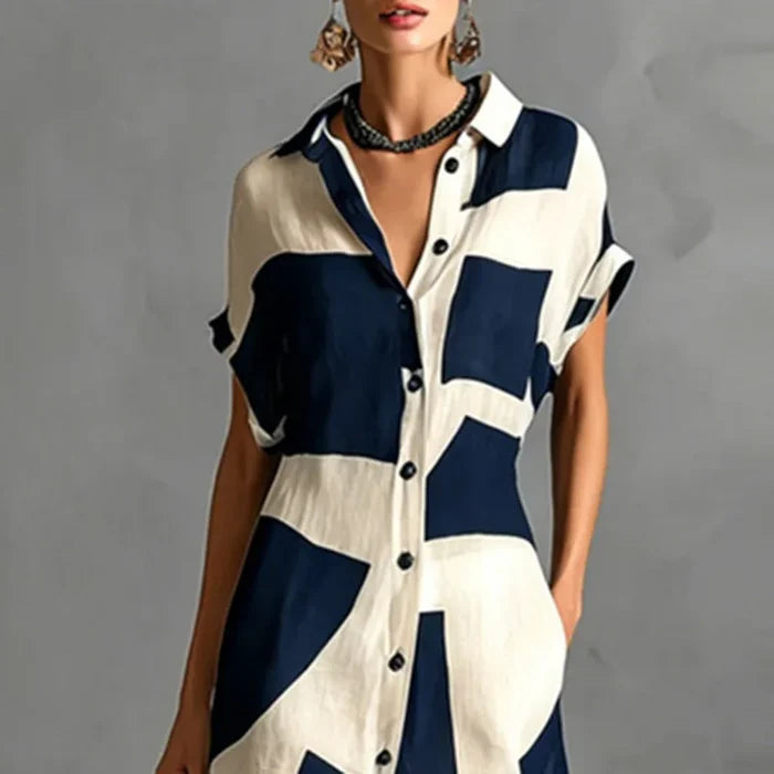 Zaria | Geometric Button Lapel Split Maxi Dress